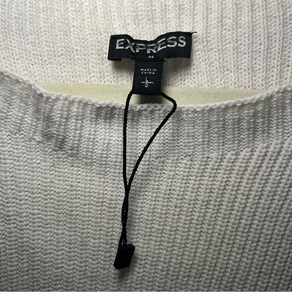 Express Women’s Sweater Sz L Rufffled Drop Sleeve White Cuffed 2018 Cotton - Picture 3 of 14